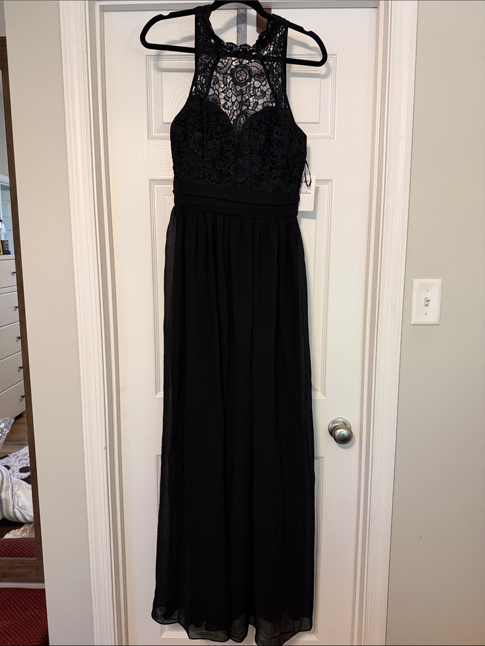 Saved by the Dress: Black Lace Halter Maxi Dress Sz Large NWT